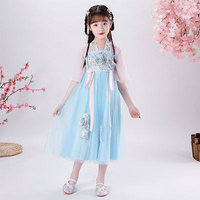 39011/女童汉服连衣裙春夏装雪纺裙小女孩复古中国风超仙襦裙儿童公主裙