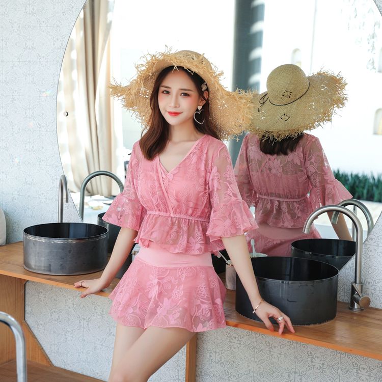 泳装蕾丝件套泳衣韩国分体平角女裙