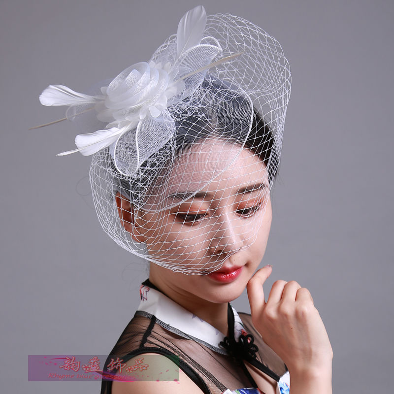 Bridal veil, hair ornament, celebrity, small hat, cheongsam show headdress, veil net, gauze flower, retro hat night, Shanghai