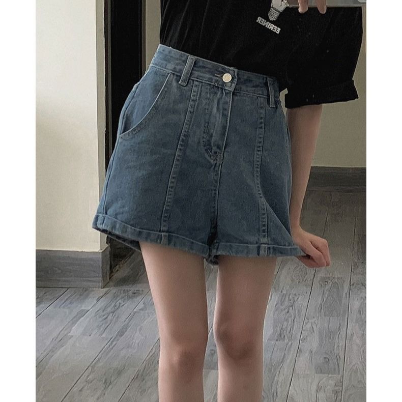 Summer Korean version of the new ins high waist Joker slim wide leg denim shorts female students loose straight A- shaped hot pants