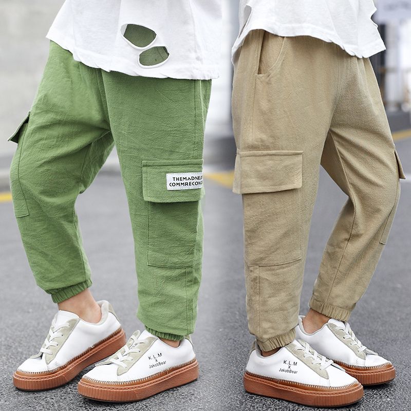 Men's pants spring and summer children's anti mosquito pants summer thin 2020 new quarter pants cotton and linen pants fashion
