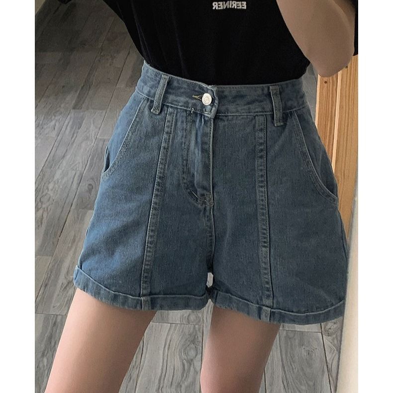 Summer Korean version of the new ins high waist Joker slim wide leg denim shorts female students loose straight A- shaped hot pants