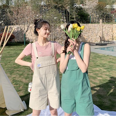Summer 2020 new Korean version of ins net red age reduction waist denim overalls shorts female students Mori jumpsuit