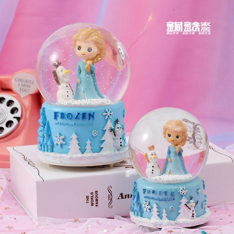 冰雪奇缘爱莎水晶球音乐盒旋转发光自动飘雪花八音盒儿童生日礼物