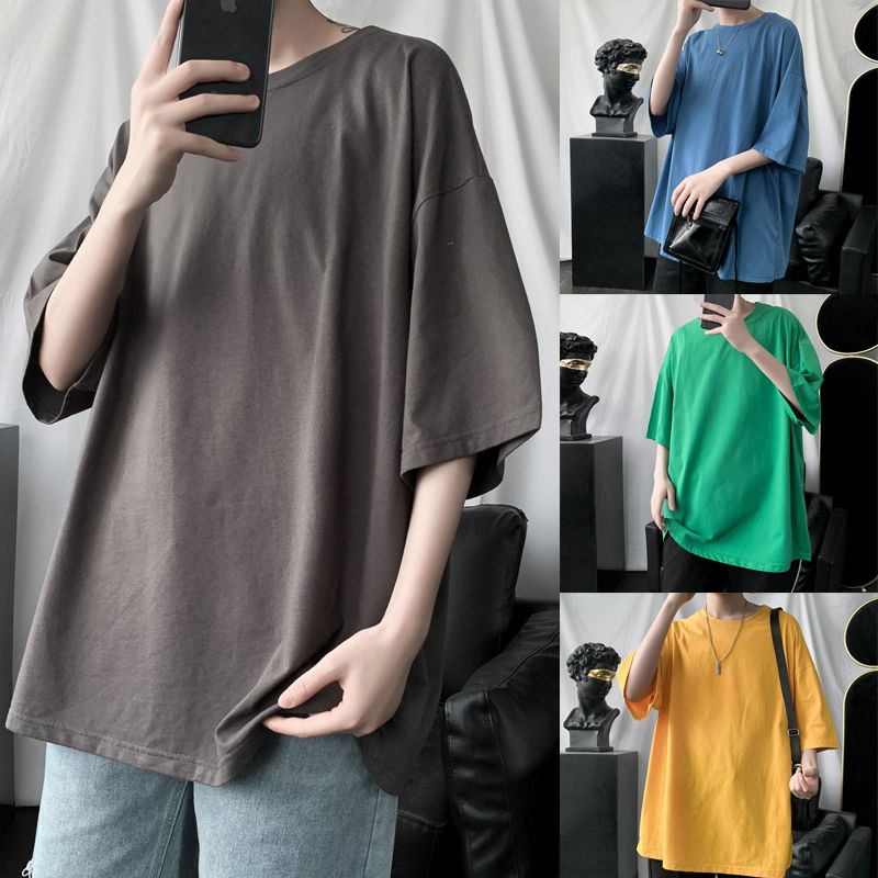 Solid color short sleeve t-shirt men's summer loose 5 / 5 sleeve fashion Korean base coat large size T-shirt half sleeve clothes