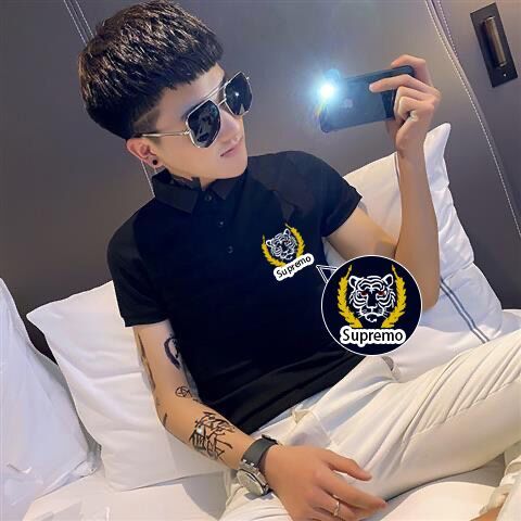 夏季新款社会精神小伙短袖男翻领半袖polo衫快手网红同款t恤衣服