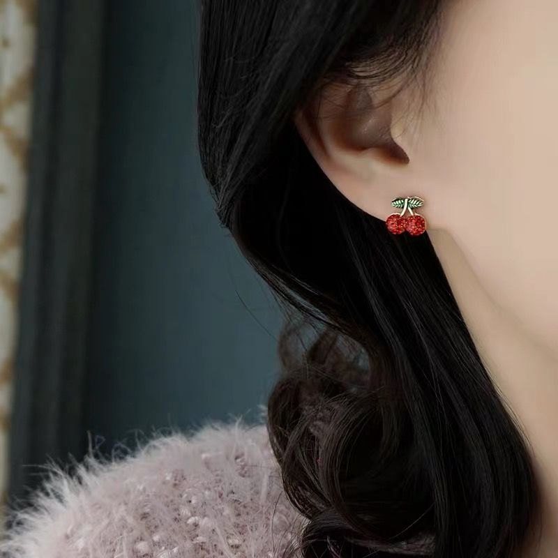 韩国简约小巧红色水果耳钉气质小清新草莓樱桃耳环时尚学生耳饰女
