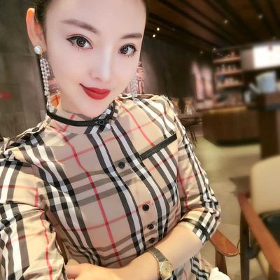 99850/【七分袖/长袖】格子衬衫女韩版修身打底衬女2021新款小衫女内搭