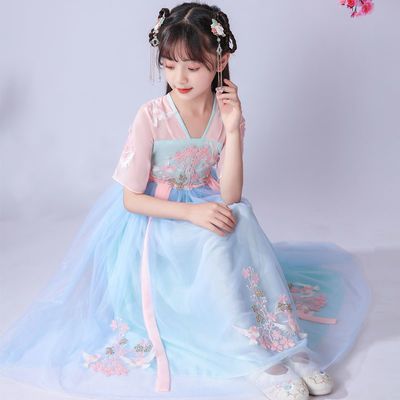 女童汉服连衣裙襦裙12岁女孩中国风演出服超仙唐装樱花公主裙古装