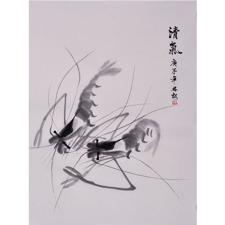 齐白石风格水墨国画虾 客厅中国画写意画纯手绘中式餐厅装饰画