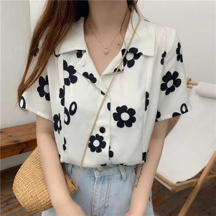 Spring and summer new style retro cool loose show thin versatile foreign style short sleeve smart top Hong Kong Fenghua shirt girl