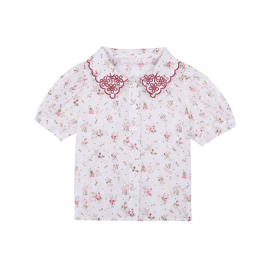 Girl's shirt 2020 new summer dress children's Retro small flower foreign style shirt baby baby collar short sleeve top