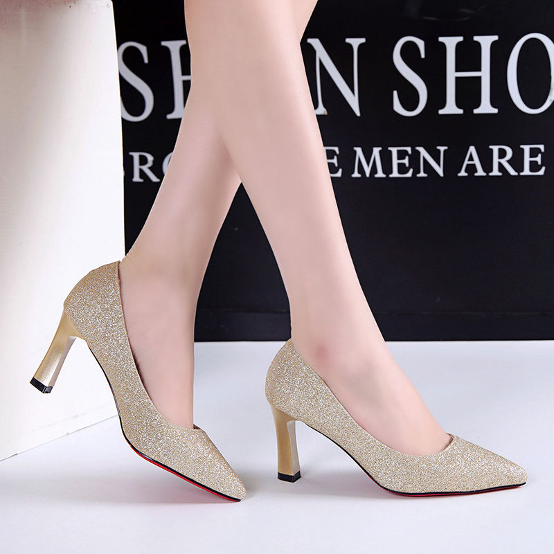 Women's single shoes 2023 spring new mid-heel spring all-match net red fairy wind stiletto shallow mouth pointed high-heeled shoes summer