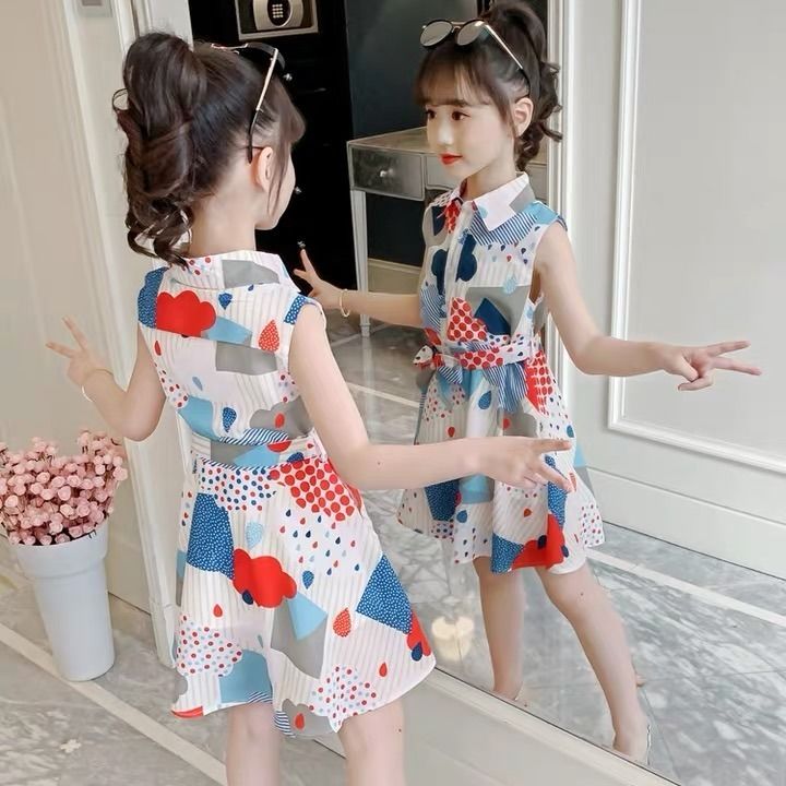 Girls dress 2022 summer new children's foreign style net red big children's clothing girl summer sleeveless princess skirt