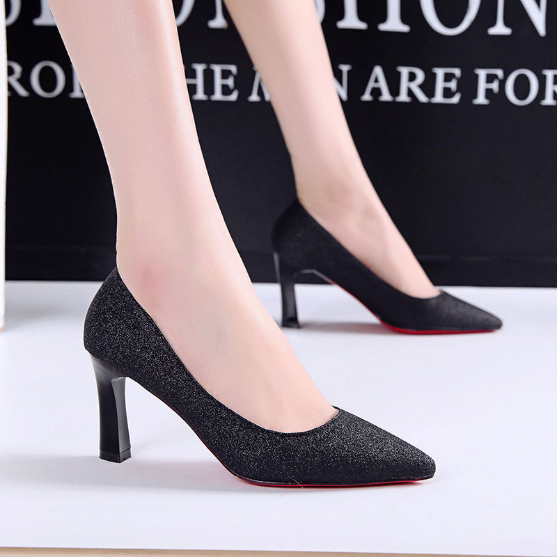 Women's single shoes 2023 spring new mid-heel spring all-match net red fairy wind stiletto shallow mouth pointed high-heeled shoes summer