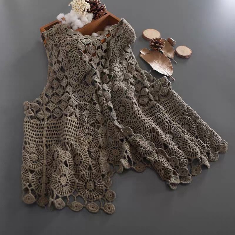 Spring and summer cotton hook flower hollow out LACE VEST women loose and versatile sleeveless cardigan literature and art fresh and simple top fashion