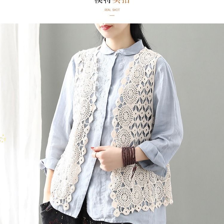 Spring and summer cotton hook flower hollow out LACE VEST women loose and versatile sleeveless cardigan literature and art fresh and simple top fashion