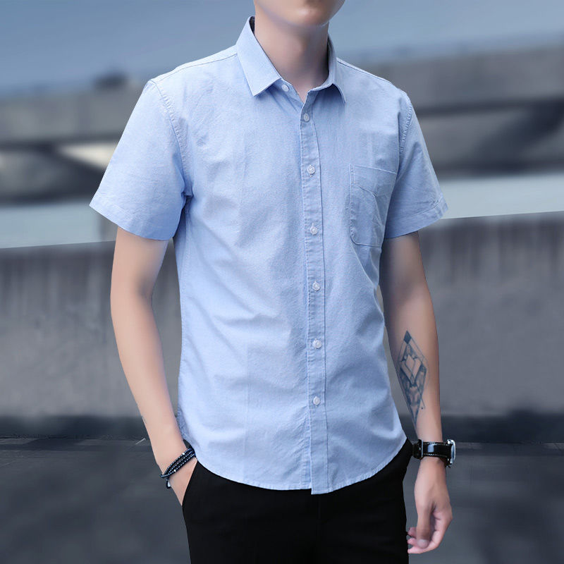 工地干活衣服男士短袖衬衫夏季韩版潮流外穿短袖休闲修身