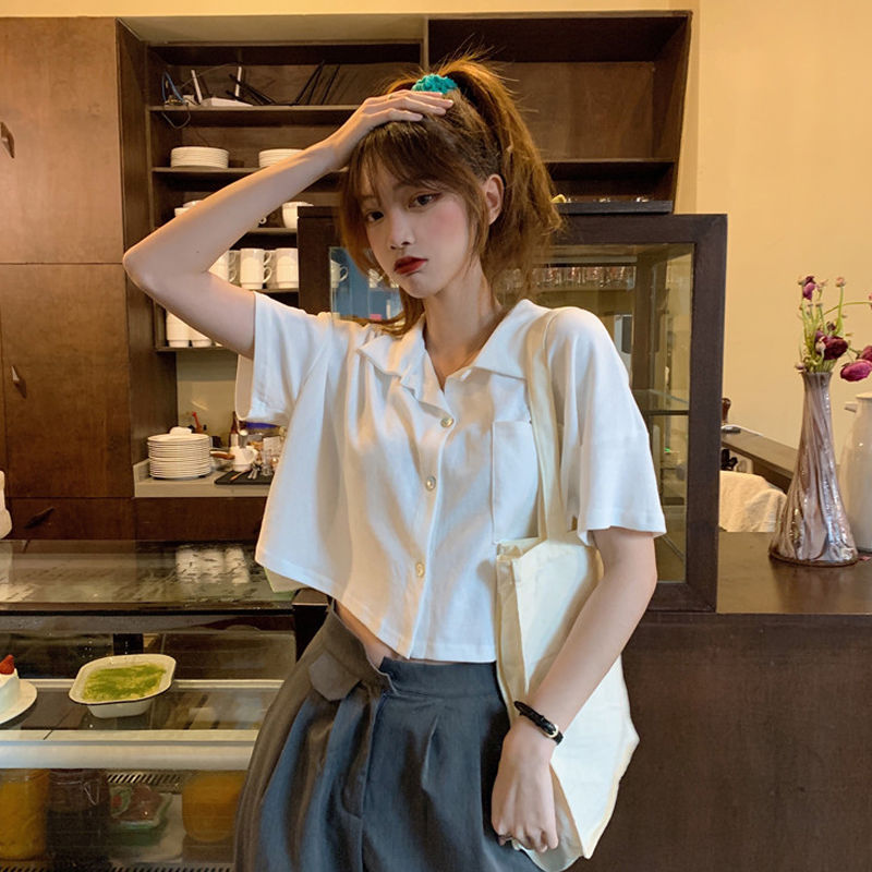 Summer 2020 new Korean loose short sleeve shirt women versatile show thin Polo neck short shirt T-shirt fashion