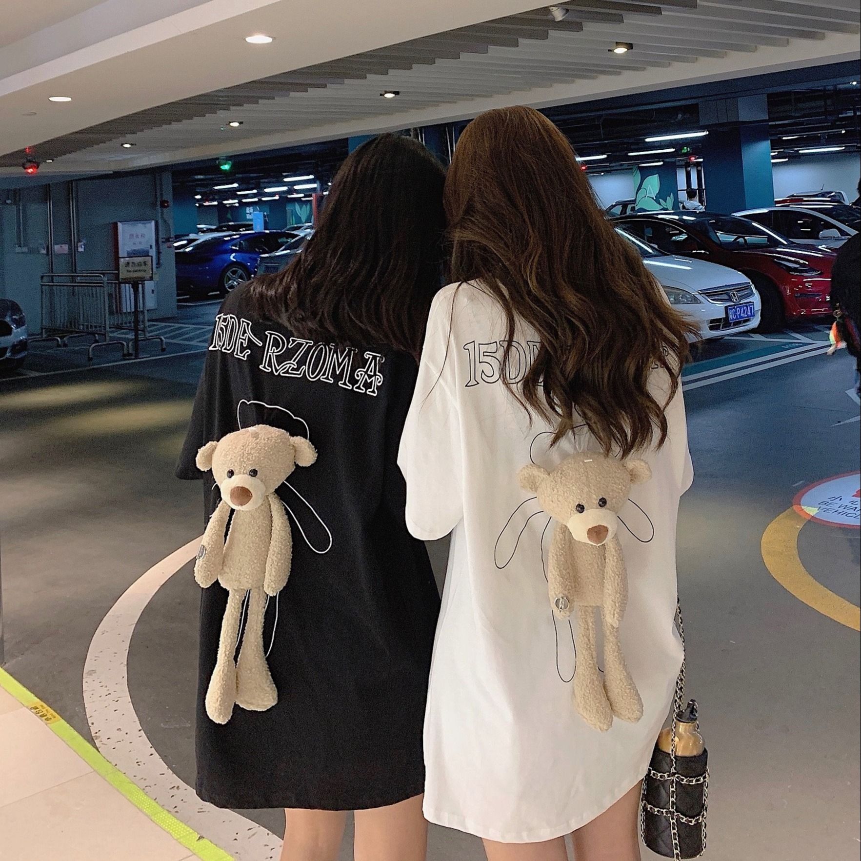 Bear T-shirt girlfriends summer loose short sleeve BF wind lovers wear medium length half sleeve top women men's fashion ins