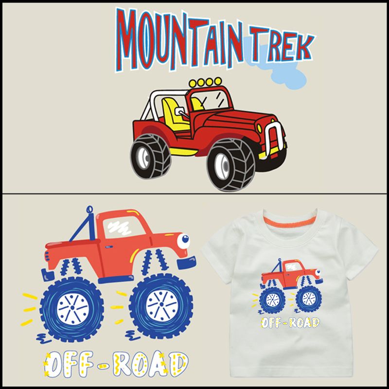 卡通汽车大图案热转印胶印柯式烫画印花童装衣服熨烫