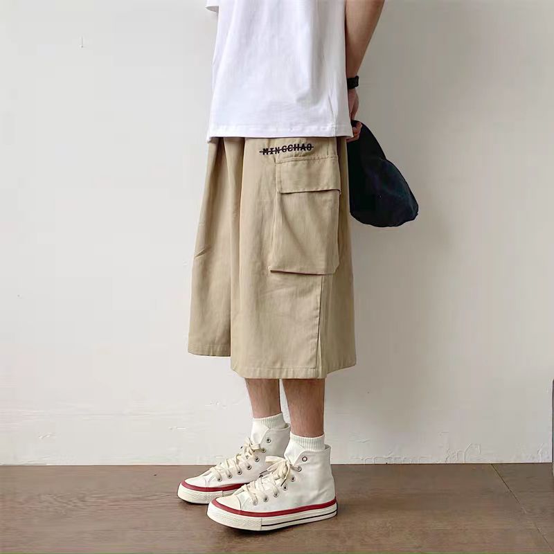 100% cotton Summer Shorts for male students Korean fashion loose Japanese versatile work clothes casual Capri pants for male students
