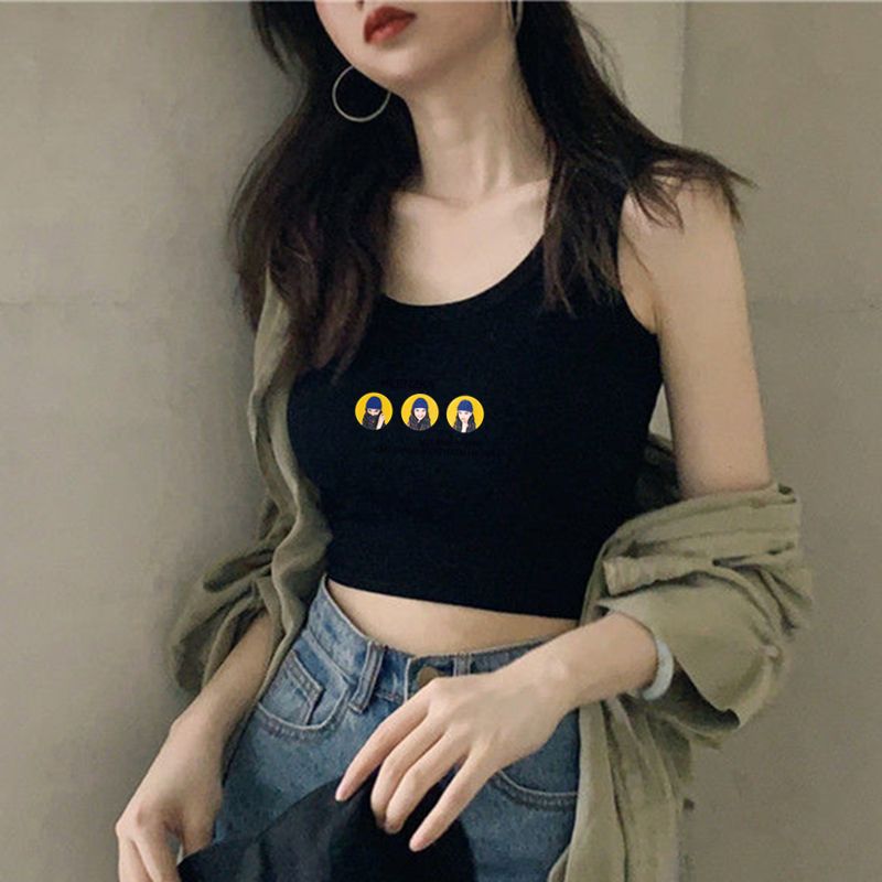 Hyuna printed camisole women's Xiaxin Korean style outer wear inner all-match short sexy navel bottoming shirt slim top