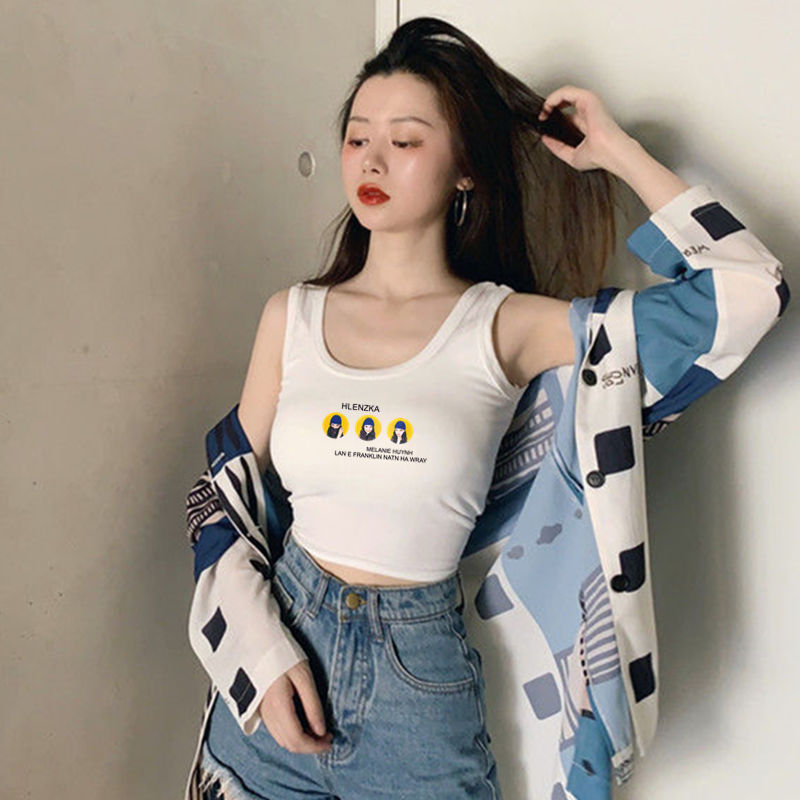 Hyuna printed camisole women's Xiaxin Korean style outer wear inner all-match short sexy navel bottoming shirt slim top