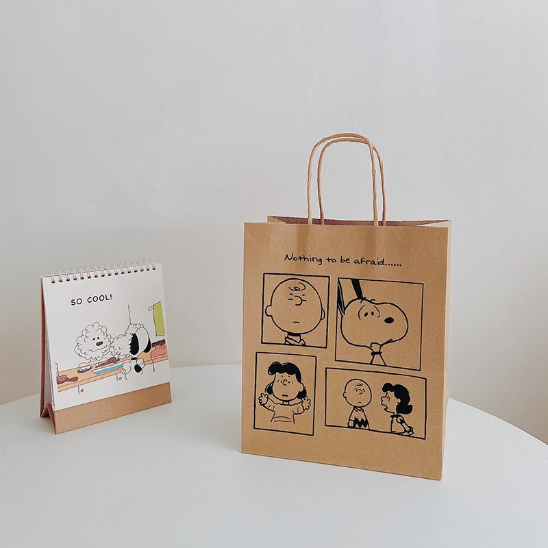 Japanese ins log color kraft paper bag Snoopy Charlie cartoon style handbag Nordic style gift bag