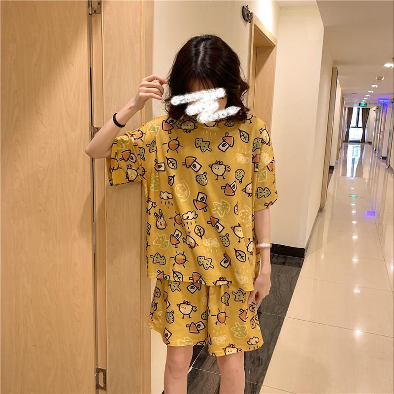Pajamas women summer new ins Korean Version cute cartoon loose short sleeve student casual home wear two piece suit
