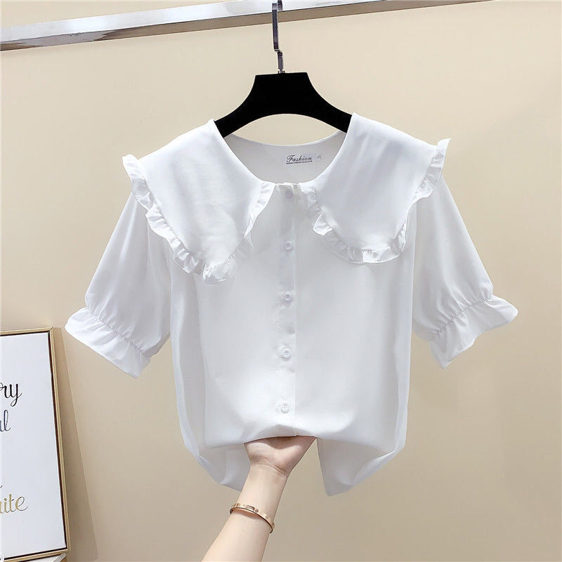 Girls' white baby collar shirt Korean fashion top fashion baby summer children's Short Sleeve Shirt