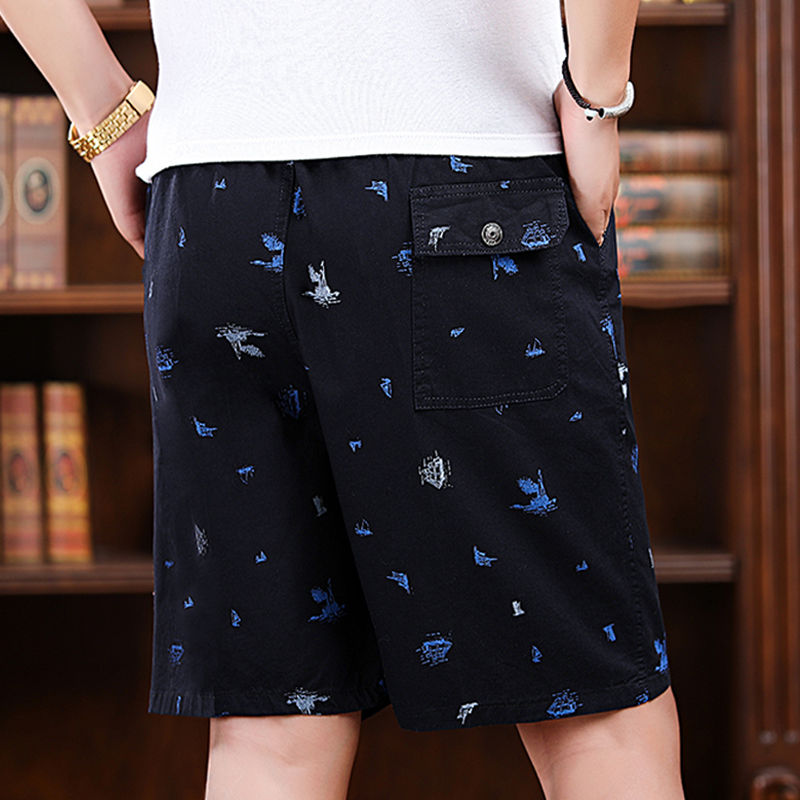 Middle-aged pure cotton casual shorts, summer loose beach pants, loose large size pants, three-quarter pants, middle-aged and elderly men's shorts