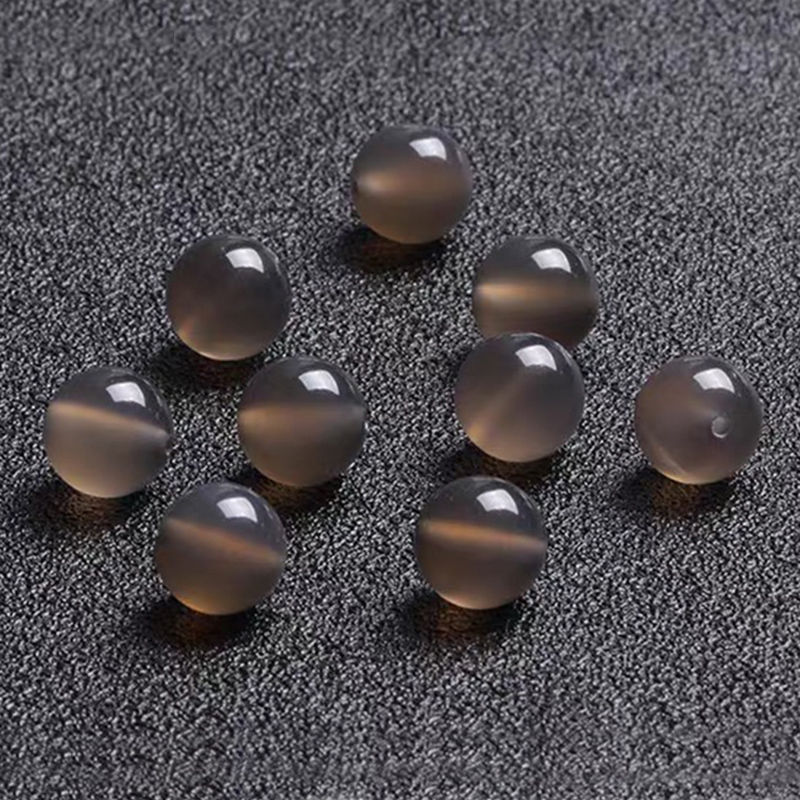 7A天然灰玛瑙散珠子DIY手工编织饰品配件半成品手链配珠水晶圆珠
