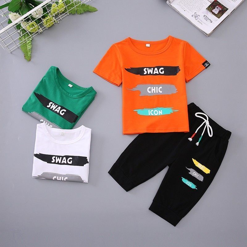Children's suit boys and girls short sleeve summer clothes baby clothes fashionable children's sports casual Capris set
