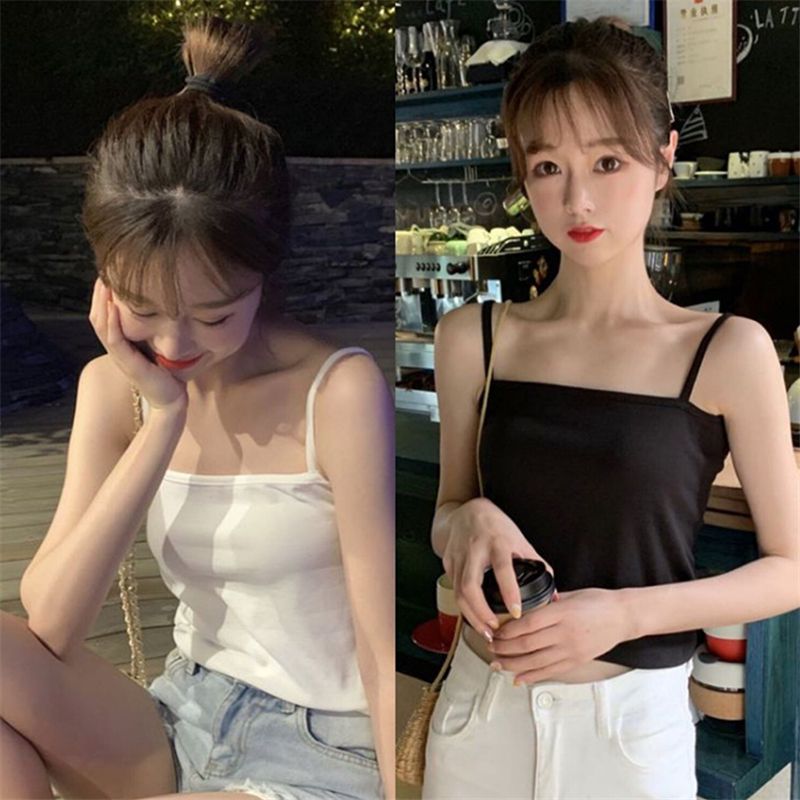 White suspender vest for women with sexy and slim fit, black chest wrap short open navel breathable bottom shirt in summer