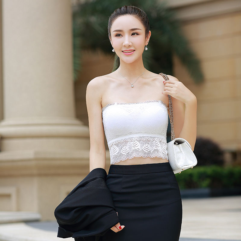 Lace tube top underwear women's strapless bottoming anti-light sexy strapless inner vest wrap chest top with chest pad