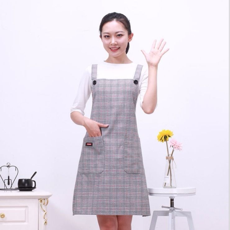 新款夏季做饭纯棉工作服背带围裙防油