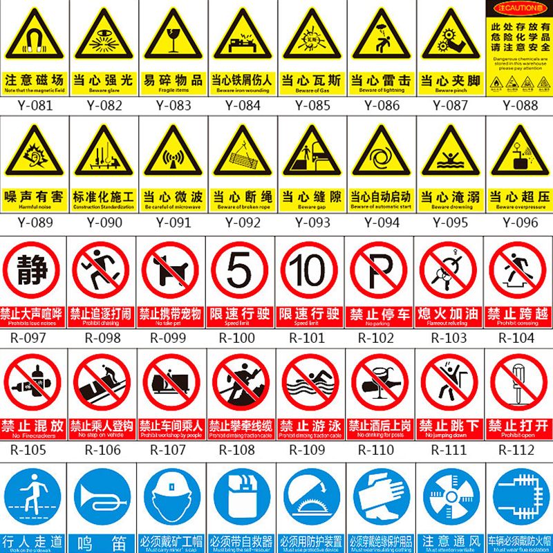 安全标识牌警示牌指示牌标牌危险标志警告车间生产标语施工消防贴