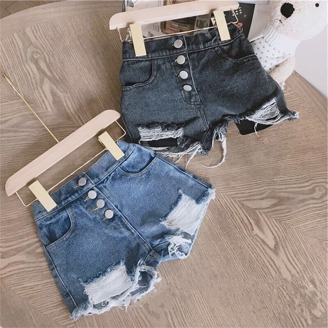 New girls spring and summer ripped jeans 2020 Korean style denim shorts children's ripped button denim hot pants