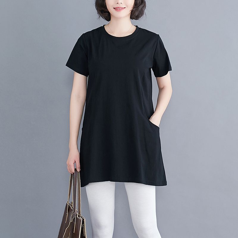 2020夏季胖mm200斤大码女装短袖t恤衫韩版宽松显瘦纯棉上衣中长款
