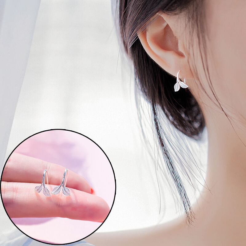 S925 pure silver earrings for women exquisite fashion net red Earrings gingko leaf Love Earrings simple and small earrings