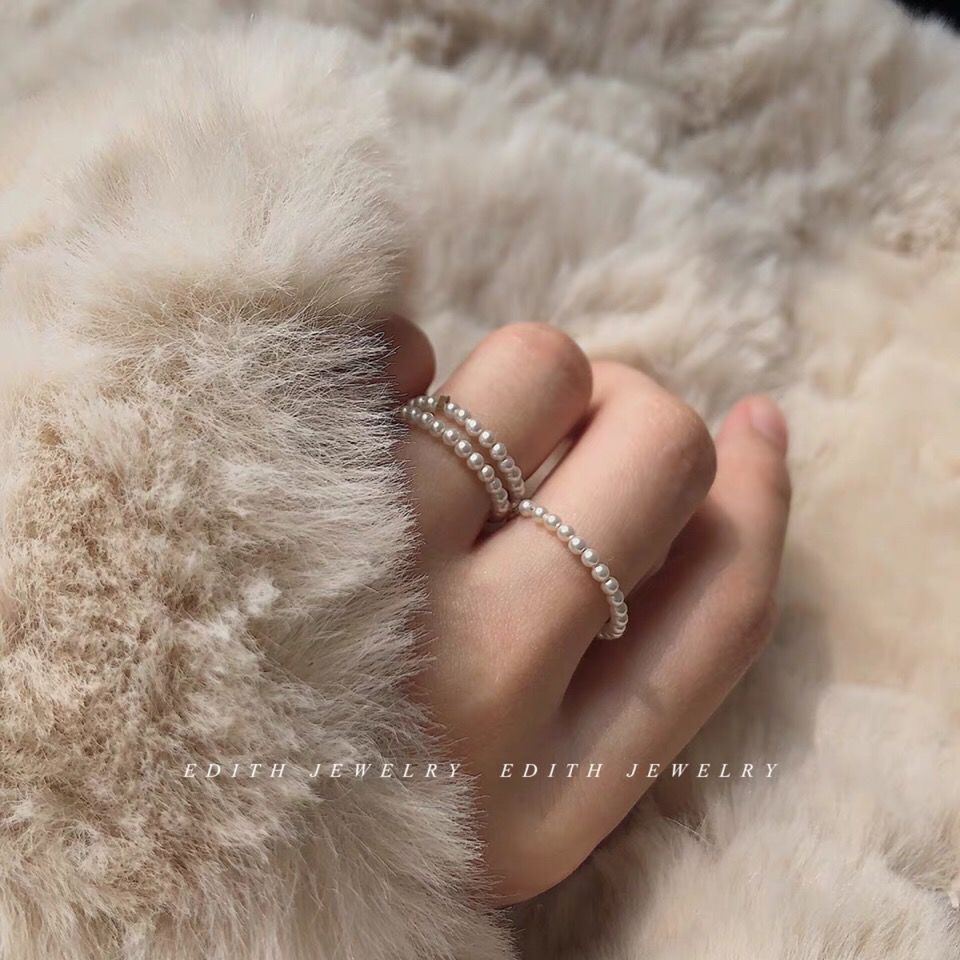 Hand made Mini very fine imitation pearl ring, female ring, overlapping joint ring, tail ring, fashionable retro temperament