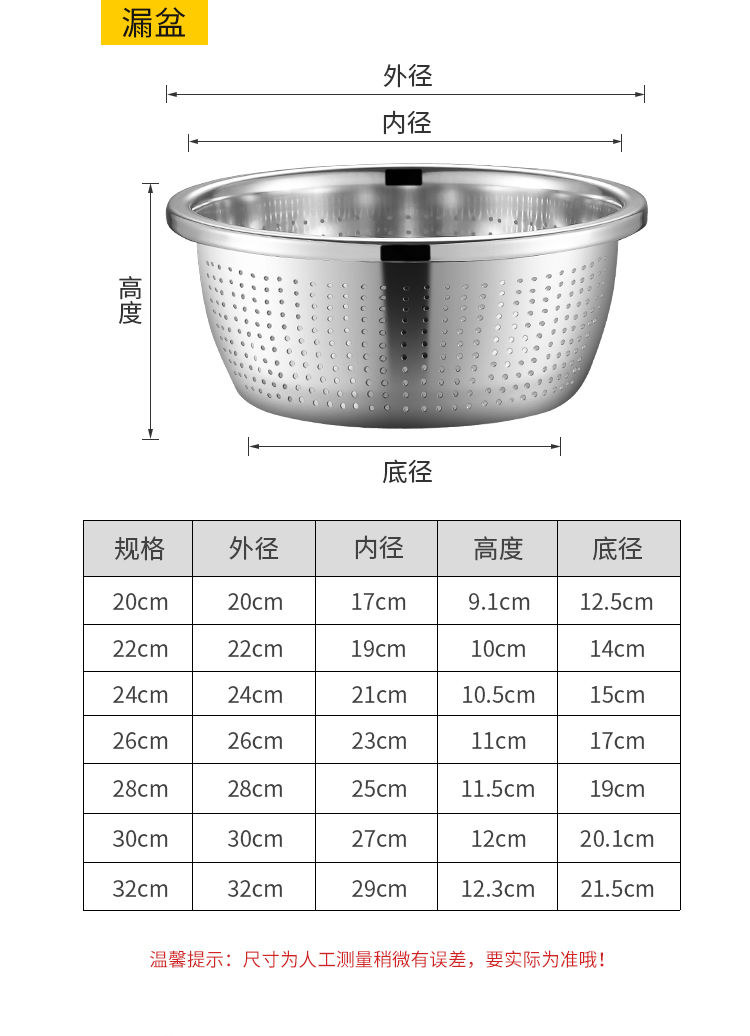 304不锈钢盆家用加厚洗菜盆调料打蛋盆和面盆圆形汤盆厨房多用盆