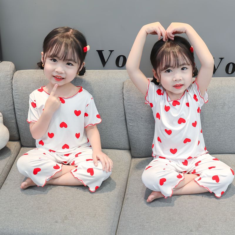 Children's pajamas white modal girls loose half-sleeved seven-point suit air-conditioned clothes thin section summer baby ice silk
