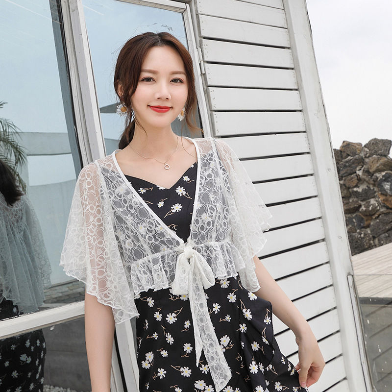 蕾絲小披肩坎肩女夏百搭短款仙女防曬斗篷雪紡衫吊帶裙子外搭外套