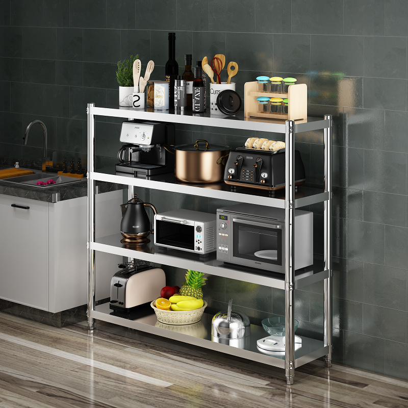 三层加厚厨房不锈钢置物架落地3层微波炉架烤箱储物收纳架放锅架