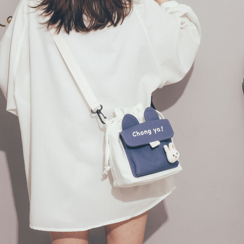 Lovely bag 2020 new Korean ins Japanese Harajuku Canvas Messenger Bag female student single shoulder Bucket Bag