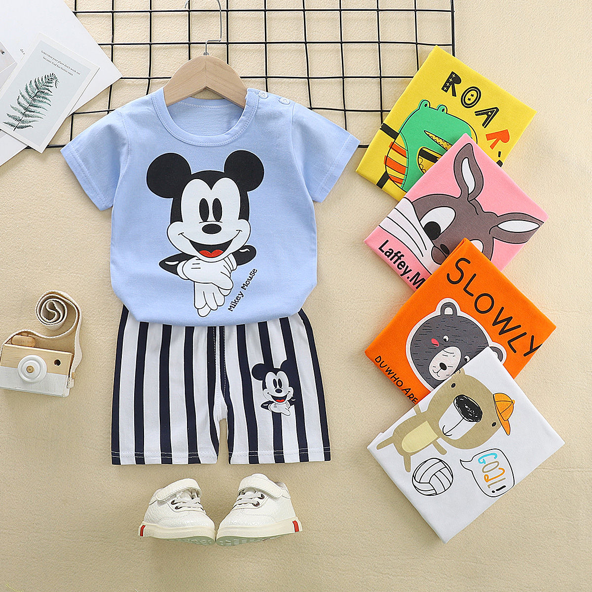 Children's short sleeve suit pure cotton baby T-shirt boys summer children's shorts baby clothes vest summer wear