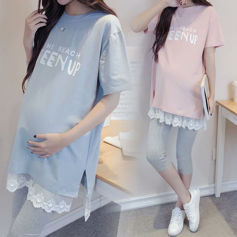 Pregnant women's summer cotton Korean Short Sleeve Top new fashion dress pregnant women's spring and autumn thin suit