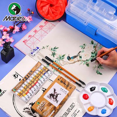 72948/马利国画颜料工具套装初学者12色18色24色36色儿童小学生用水墨画